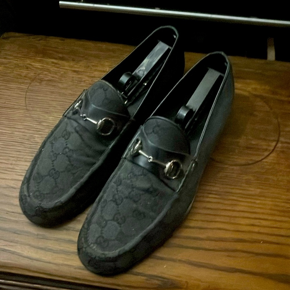 Original Gucci Black GG Monogram Horsebit Loafers